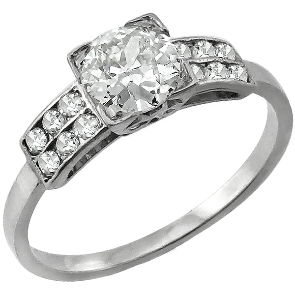 Antique 1920s 0.75ct Old Mine Cut Diamond Platinum Engagement Ring