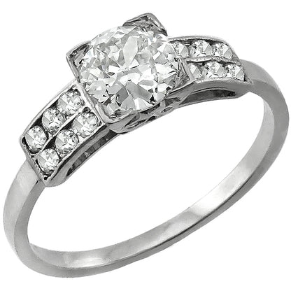 Antique 1920s 0.75ct Old Mine Cut Diamond Platinum Engagement Ring