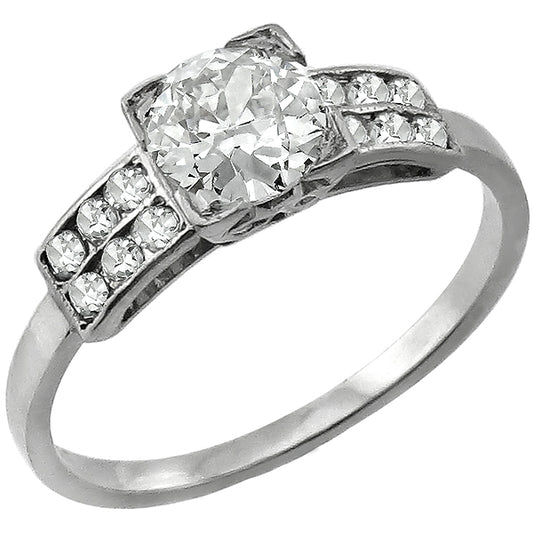 Antique 1920s 0.75ct Old Mine Cut Diamond Platinum Engagement Ring