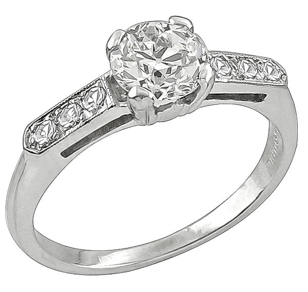 Antique 1920s 0.80ct Old Mine Brilliant Diamond Platinum Engagement Ring