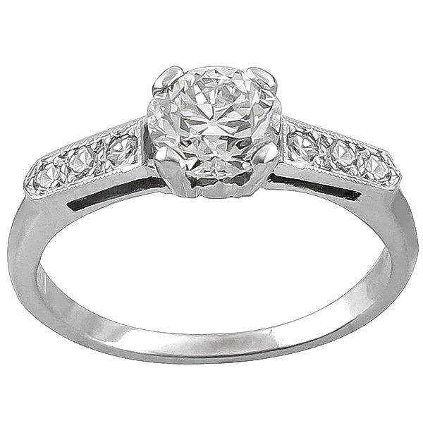 Antique 1920s 0.80ct Old Mine Brilliant Diamond Platinum Engagement Ring