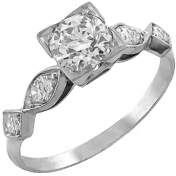 Antique 1920s 0.87ct Old Mine Cut Diamond Platinum Engagement Ring
