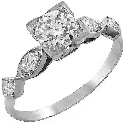 Antique 1920s 0.87ct Old Mine Cut Diamond Platinum Engagement Ring