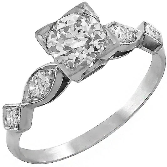 Antique 1920s 0.87ct Old Mine Cut Diamond Platinum Engagement Ring