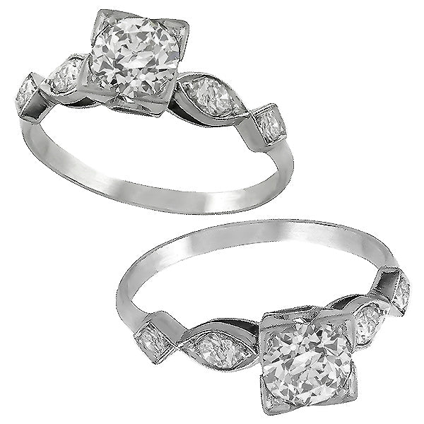 Antique 1920s 0.87ct Old Mine Cut Diamond Platinum Engagement Ring