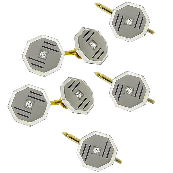 Antique 1920s Crystal 0.35ct  Diamond Gold Tuxedo Set