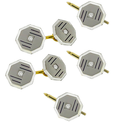 Antique 1920s Crystal 0.35ct  Diamond Gold Tuxedo Set