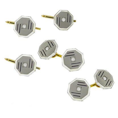 Antique 1920s Crystal 0.35ct  Diamond Gold Tuxedo Set