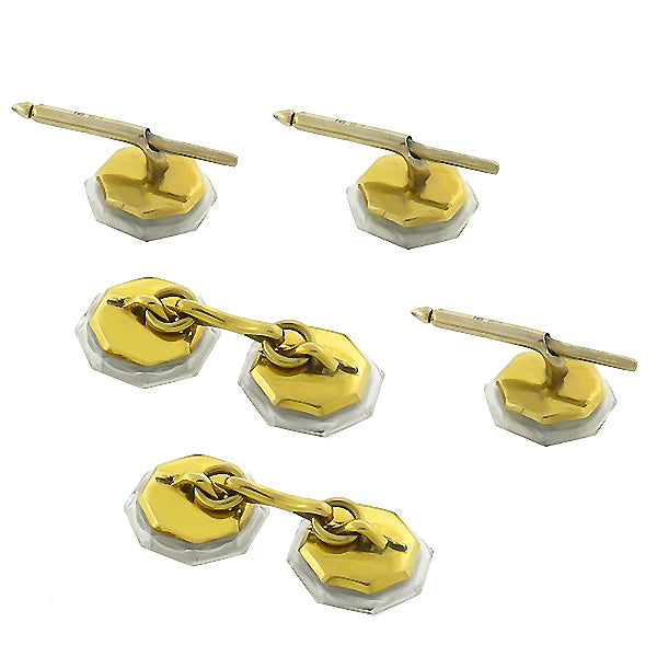 Antique 1920s Crystal 0.35ct  Diamond Gold Tuxedo Set