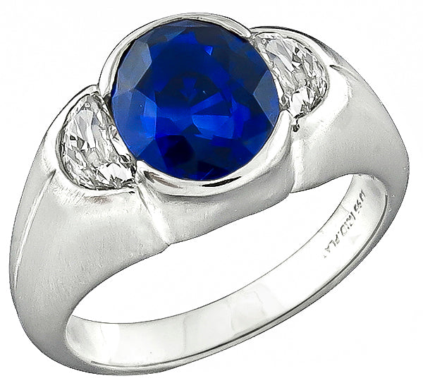 Antique 2.60ct Sapphire Diamond Platinum Ring