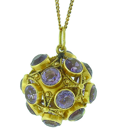 Antique 27.00ct Amethyst Gold Ball Fob/Pendant