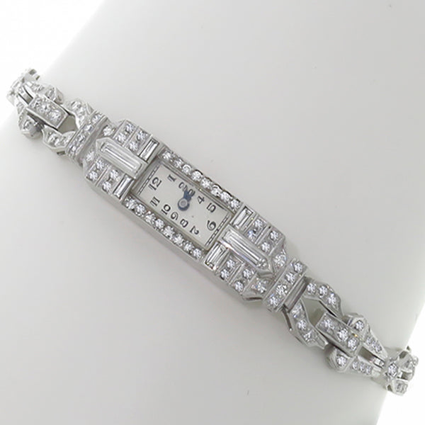 Antique 3.50ct Round Diamond Platinum Watch