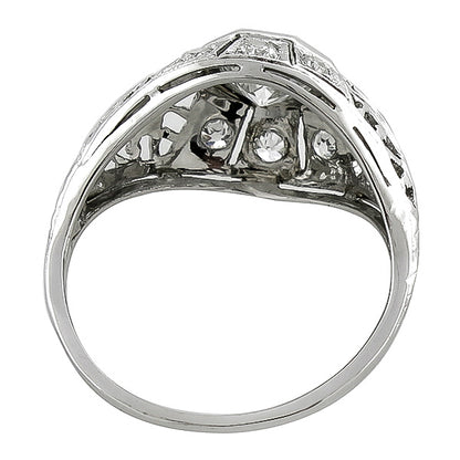 Art Deco 0.70ct Old European Brilliant Diamond 18k White Gold Engagement Ring