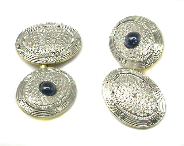 Antique Cabochon Sapphire Platinum & 14k Yellow Gold Cufflinks