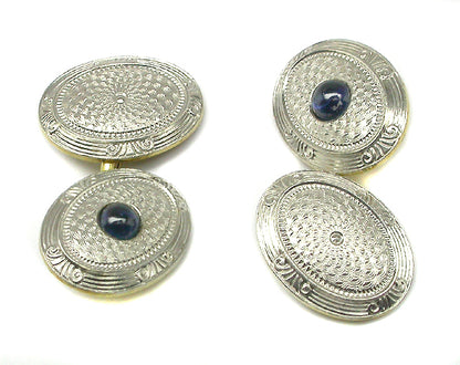 Antique Cabochon Sapphire Platinum & 14k Yellow Gold Cufflinks