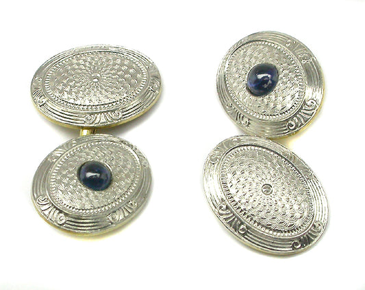 Antique Cabochon Sapphire Platinum & 14k Yellow Gold Cufflinks