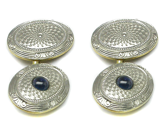 Antique Cabochon Sapphire Platinum & 14k Yellow Gold Cufflinks