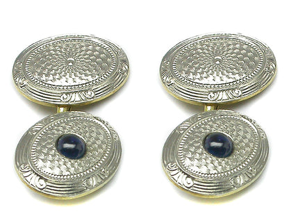 Antique Cabochon Sapphire Platinum & 14k Yellow Gold Cufflinks