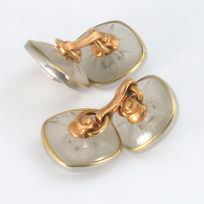 Antique Carved Crystal  & Seed Pearl Enamel Gold Cufflinks