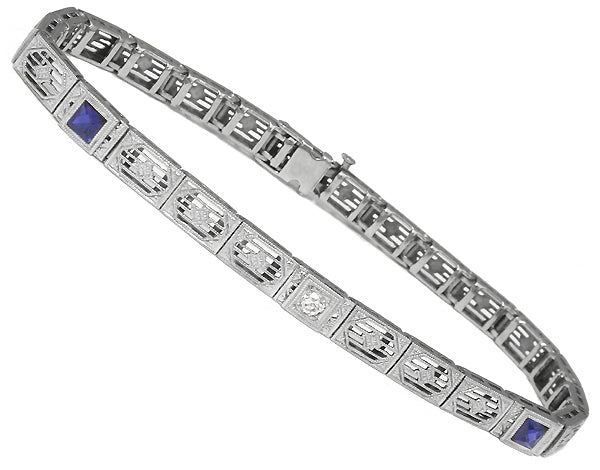 Antique Diamond Sapphire Filigree Gold Bracelet