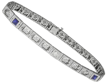 Antique Diamond Sapphire Filigree Gold Bracelet