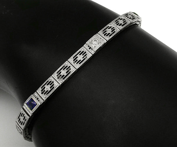 Antique Diamond Sapphire Filigree Gold Bracelet