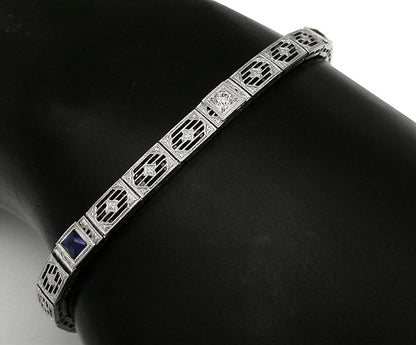 Antique Diamond Sapphire Filigree Gold Bracelet