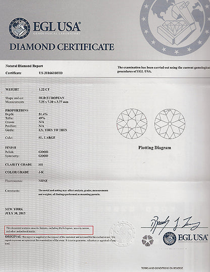 Antique EGL 1.22ct Diamond Engagement Ring