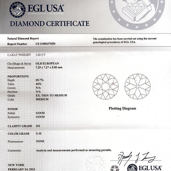 Antique EGL 1.62ct Diamond Engagement Ring