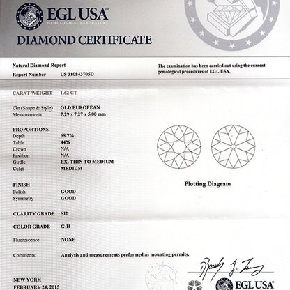 Antique EGL 1.62ct Diamond Engagement Ring