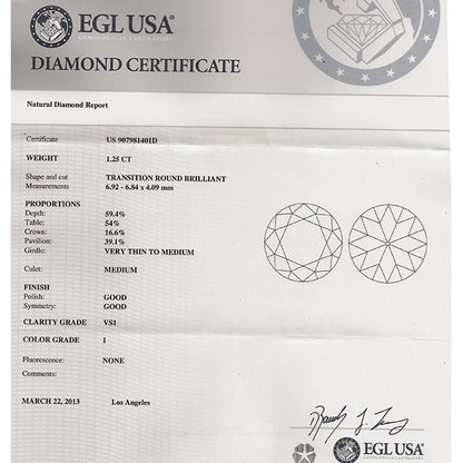 Antique EGL Certified 1.25ct Center Diamond Engagement Ring