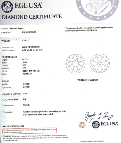 Antique EGL Certified 1.29ct Diamond Engagement Ring