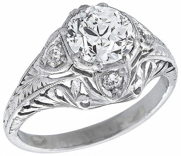 Antique EGL Certified 1.34ct  Old European Cut Diamond Engagement Ring