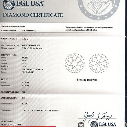 Antique EGL Certified  1.82ct Diamond Engagement Ring