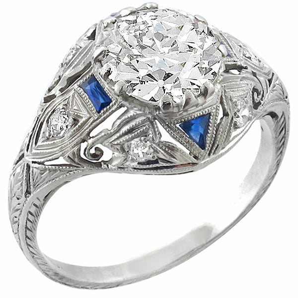 Antique  EGL Certified 2.00ct Diamond Sapphire Engagement Ring