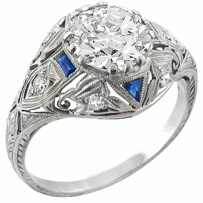 Antique  EGL Certified 2.00ct Diamond Sapphire Engagement Ring