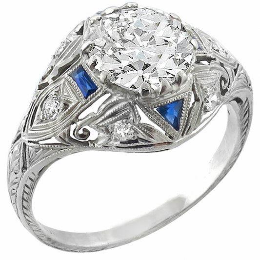 Antique  EGL Certified 2.00ct Diamond Sapphire Engagement Ring