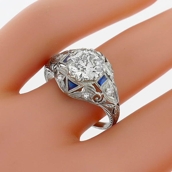 Antique  EGL Certified 2.00ct Diamond Sapphire Engagement Ring
