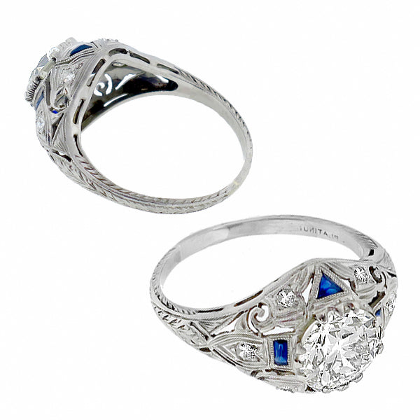 Antique  EGL Certified 2.00ct Diamond Sapphire Engagement Ring