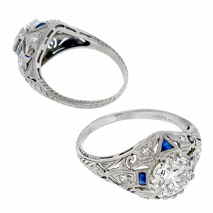 Antique  EGL Certified 2.00ct Diamond Sapphire Engagement Ring
