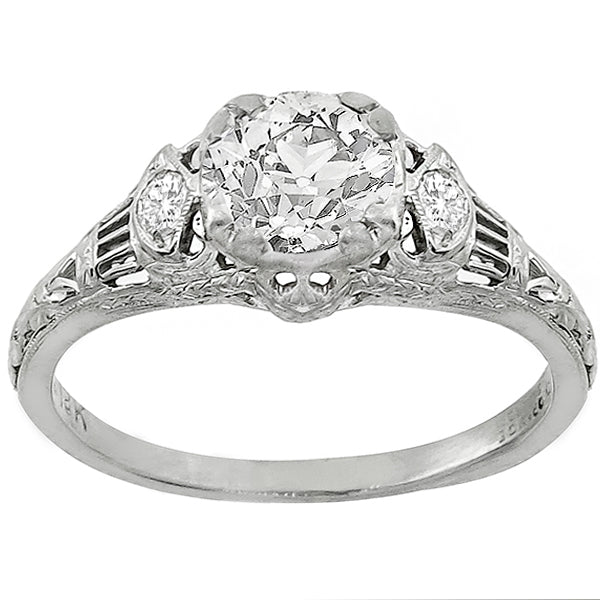 Antique Edwardian 0.70ct Old European Cut Diamond 18k White Gold Engagement Ring