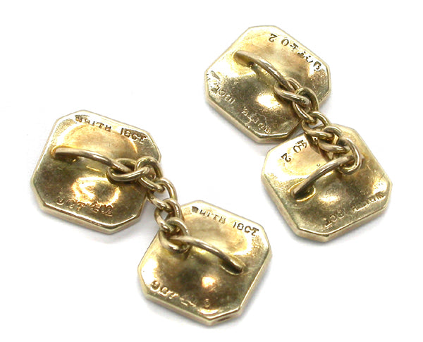 Antique English 9k  Yellow  18k White Gold Diamond Onyx Cufflinks