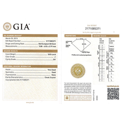 Antique GIA 0.83ct Diamond Engagement Ring