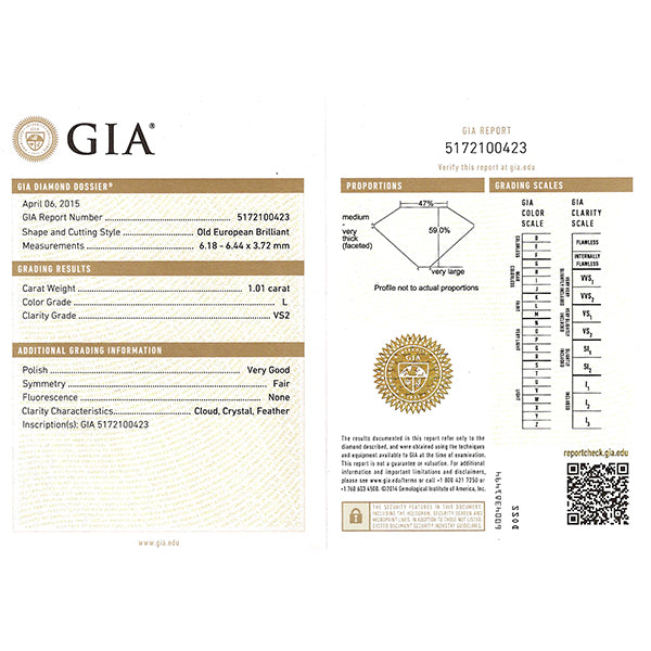 Antique GIA 1.01ct Diamond Engagement Ring