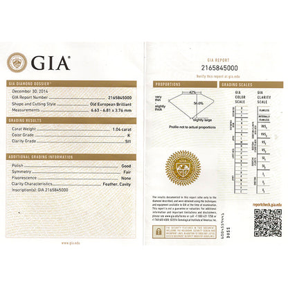 Antique GIA 1.04ct Diamond Engagement Ring