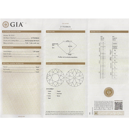 Antique GIA 1.59ct Diamond Sapphire Engagement Ring