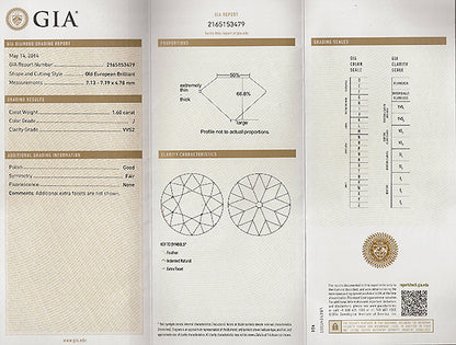 Antique GIA Certified 1.60ct Diamond Engagement Ring