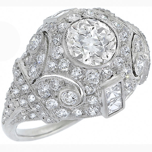 Antique  GIA Certified J SI1 0.93ct Diamond Platinum Ring