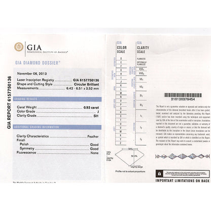 Antique  GIA Certified J SI1 0.93ct Diamond Platinum Ring