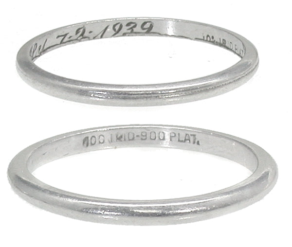 Antique Platinum Wedding Band Set